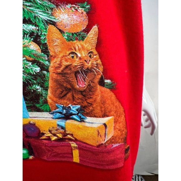DEC 25TH Merry Christmas Cat Tree Ugly TShirt Contest XL RED COTTON - Picture 3 of 16